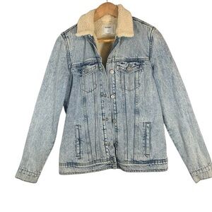 Old Navy Light Blue Sherpa Collar Jean Jacket Size M Tall